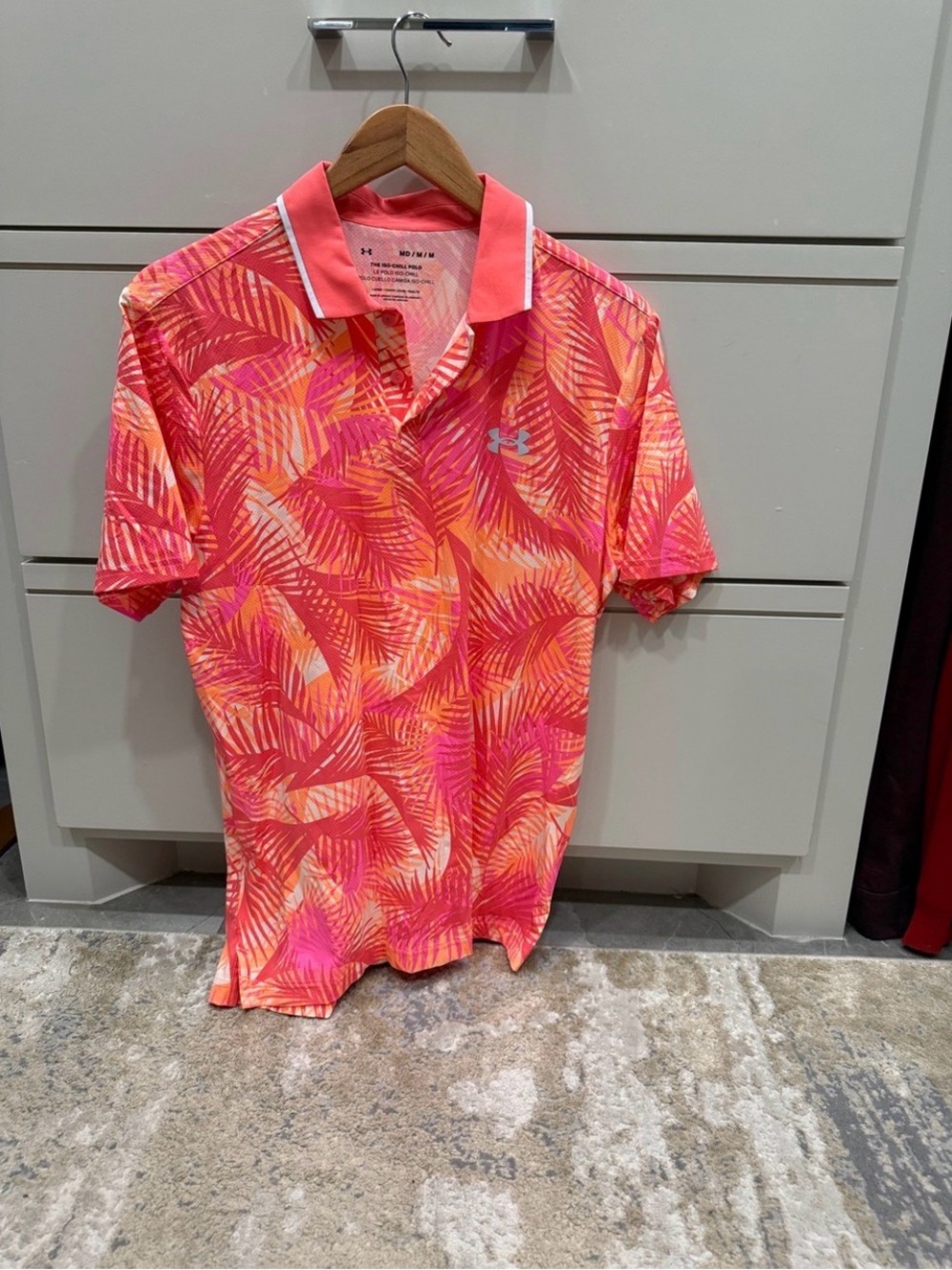 Under Armour Men’s Tropical Leaf Polo — Pink & Orange